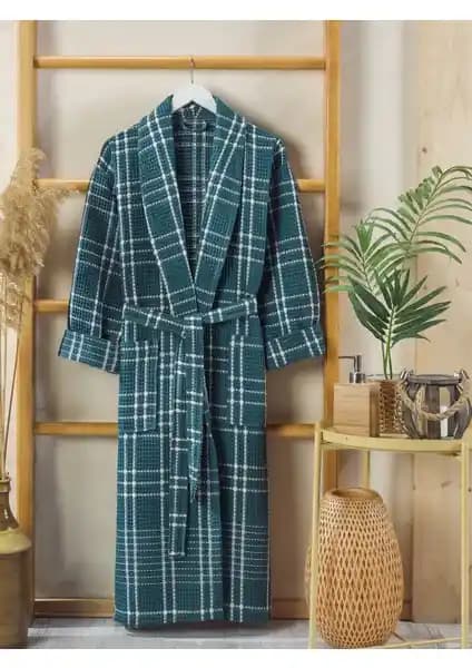 Philippus Erkek Yazlık Pike Ekose Yeşil Şalyaka Bornoz - Hafif ve Konforlu Tasarım