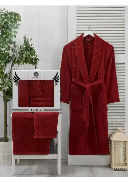 Philippus Vespira Erkek Bordo Havlulu Bornoz Seti Yüksek Kalite ve Şıklık Sunar
