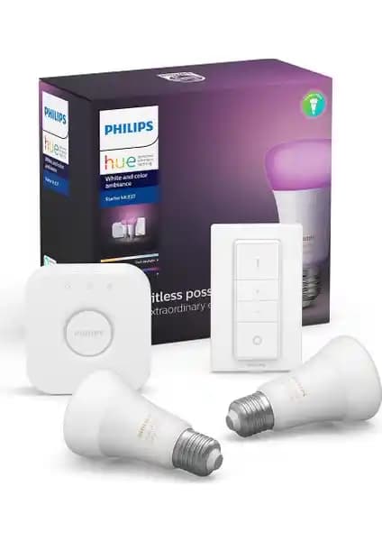 Philips Hue Renkli Akıllı Başlangıç Seti 2'li E27 ile modern ve enerji verimli ev aydınlatması