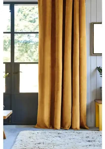 Pierre Cardin Dikiş Pilesiz Petek Dokulu Ekstraforlu Fon Perde Hardal 140x260 cm