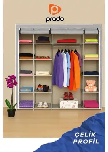 Prado Easy Xtra Çift Yandan Raflı Çelik Profilli Depolama Dolabı Gri