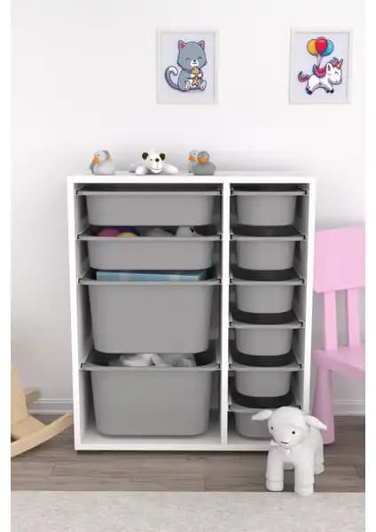 Pratico Çok Amaçlı Oyuncak Dolabı Gri Modern Tasarım ve Dayanıklılık Özellikleri