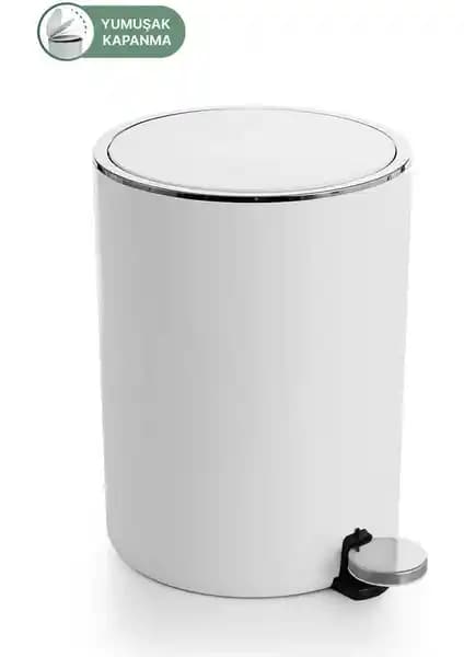 Primanova Lenox 5 Lt Pedallı Beyaz Çöp Kovası Modern ve Dayanıklı Tasarım