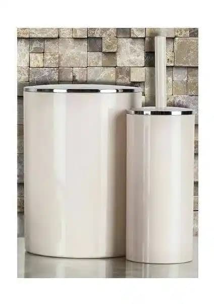 Primanova Lenox Bej Çöp Kovası ve Klozet Fırçası: Modern ve Şık Banyo Gereçleri