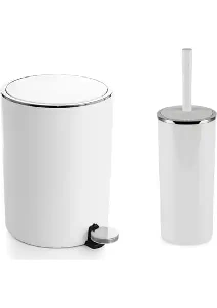 Primanova Lenox Pedallı Çöp Kovası ve Tuvalet Fırçası Seti Modern Banyo Çözümü