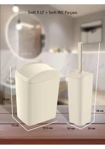 Pureduo 5 Lt. Soft Çöp Kovası ve WC Fırçası Seti Modern ve Şık Banyo Dekorasyonu İçin Uygun