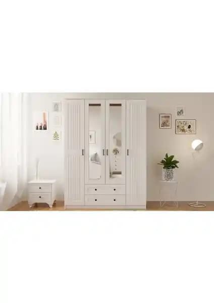 Rabi Mobilya Estelya 4 Kapak 2 Çekmeceli Gardırop Modern ve Fonksiyonel Tasarım