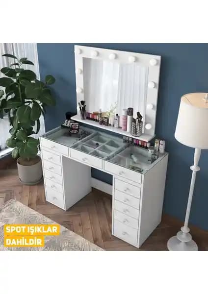 Rani BJ118 Hollywood Işıklı Aynalı Kulis Makyaj Masası Modern ve Fonksiyonel Tasarım