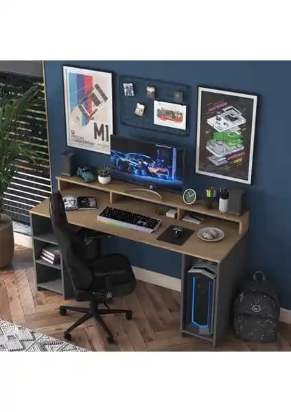 Rani HA110 Raflı Oyuncu ve Çalışma Masası Modern Tasarım ve Yüksek Kalite Malzemelerle