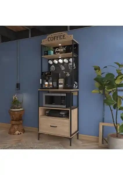 Rani JE154 Çekmeceli Işıklı Çok Amaçlı Mutfak Dolabı Ceviz Renk Modern Tasarım