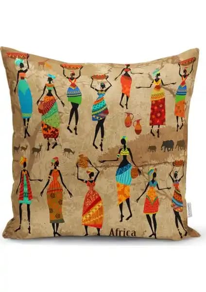 RealHomes Afrika Etnik Desenli Dijital Baskılı Modern Yastık Kırlent Kılıfı