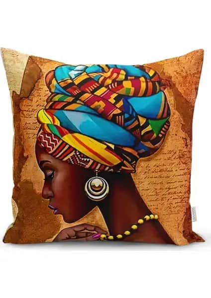 RealHomes Afrika Kadın Çizimli Dijital Baskılı Modern Yastık Kılıfı 43x43 cm