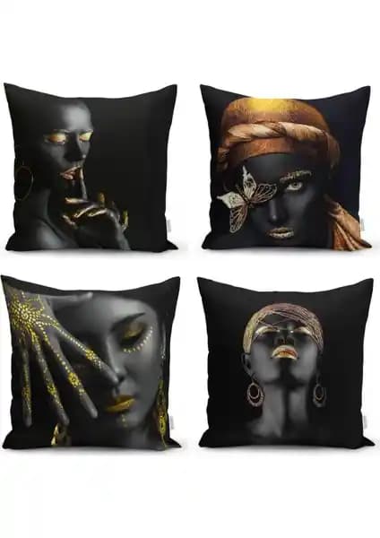 RealHomes Afrika Woman 4'lü Kırlent Kılıfı Seti Modern ve Canlı Dekorasyon Çözümü