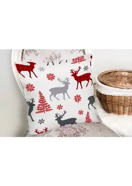 RealHomes Beyaz Zeminde Yılbaşı Motifleri Dijital Baskılı Yastık Kılıfı Ürün Tanıtımı ve Özellikleri