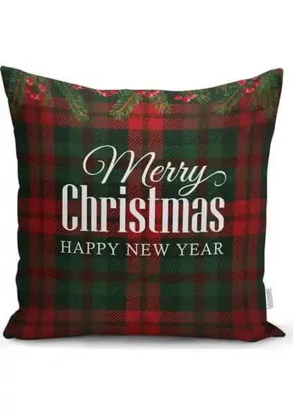 RealHomes Ekose Zeminde Merry Christmas Dekoratif Yastık Kılıfı Şık ve Dayanıklı Ev Dekorasyonu İçin