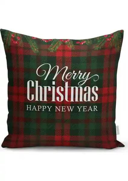 RealHomes Ekose Zeminde Merry Christmas Dekoratif Yastık Kılıfı Şık ve Dayanıklı Ev Dekorasyonu İçin
