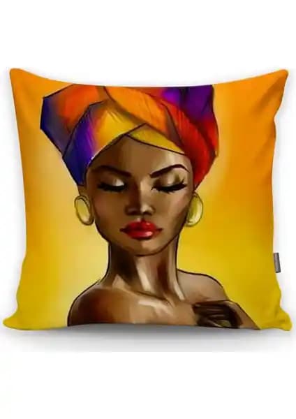 RealHomes Etnik Afrika Figürlü Dijital Baskılı Yastık Kılıfı Ev Dekorasyonuna Özgün Dokunuş