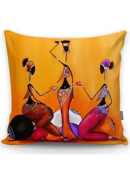RealHomes Etnik Afrika Figürlü Dijital Baskılı Yastık Kırlent Kılıfı Modern ve Dayanıklı Tasarım