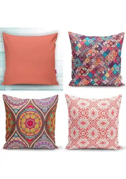 RealHomes Mercan Renkli 4'lü Dekoratif Kırlent Kılıfı Seti Modern ve Canlı Tasarım