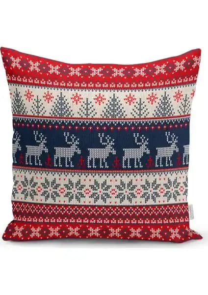 RealHomes Yılbaşı Geyikleri Motifli Dijital Baskılı Yastık Kırlent Kılıfı Dekoratif ve Dayanıklı Tasarım