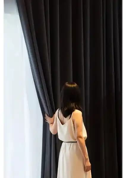 Rech Home Taç Blackout Antrasit Güneşlik Modern ve Fonksiyonel Karartma Perde