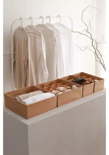 Rek Home 4'lü Bej Çekmece İçi Organizer Seti Ev ve Ofis Düzenleyicisi