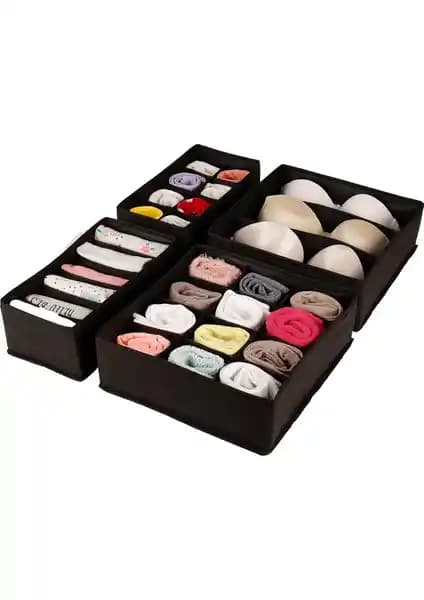 Rek Home 4'lü Siyah Çocuk Odası Organizer Seti Çok Bölmeli ve Dayanıklı Tasarım