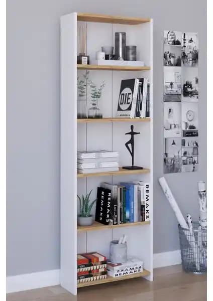 Remaks 5 Raflı Kitaplık Meşe Renkli Modern ve Dayanıklı Depolama Çözümü