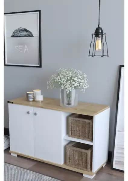 Remaks Basic Meşe-Beyaz Suntalam Ayakkabılık Modern ve Kompakt Tasarım, Dar Alanlara Uygun