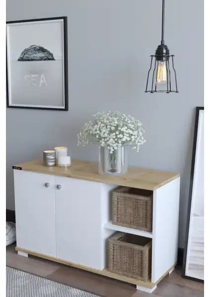 Remaks Basic Meşe-Beyaz Suntalam Ayakkabılık Modern ve Kompakt Tasarım, Dar Alanlara Uygun