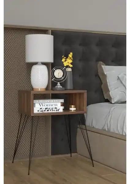 Remaks Elit Metal Ayaklı Komodin Ceviz Renkli Modern ve Dayanıklı Tasarım