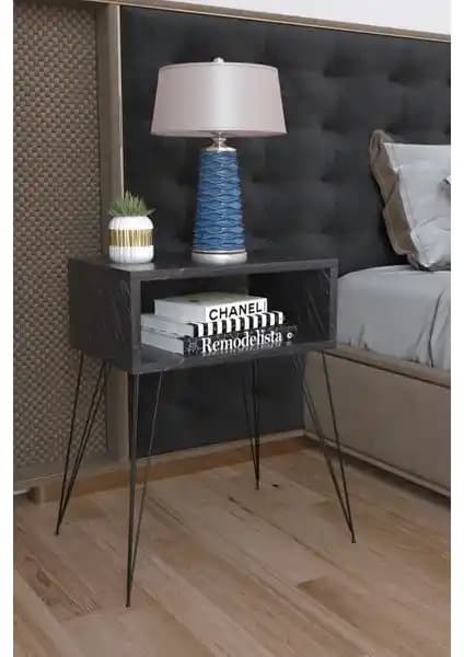 Remaks Elit Metal Ayaklı Komodin Siyah Mermer ile Modern ve Şık Tasarım