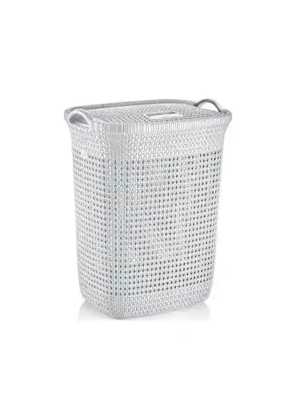 Rio Kirli Çamaşır Sepeti Örgü Model 52 lt Kapaklı – Estetik ve Dayanıklı Ev Düzen Çözümü