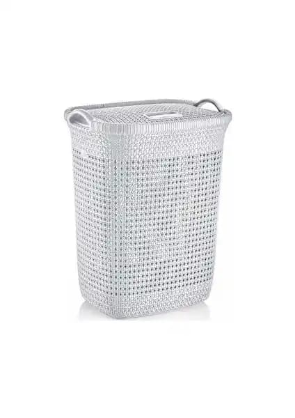 Rio Kirli Çamaşır Sepeti Örgü Model 52 lt Kapaklı – Estetik ve Dayanıklı Ev Düzen Çözümü