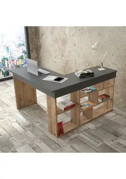 Robin Home Boston Kitaplık Raflı Çalışma Masası: Modern ve Şık Ofis ve Ev Çalışma Alanları için