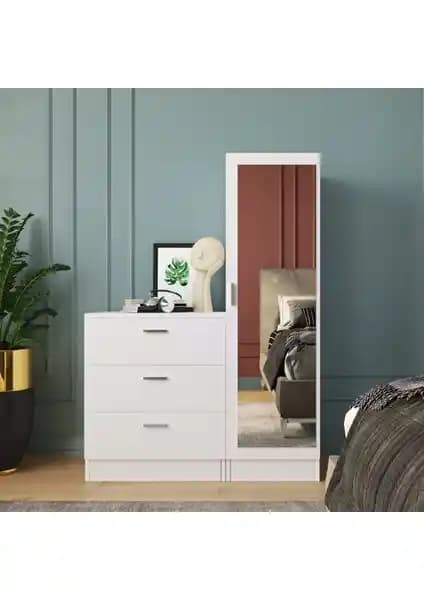 Robin Home Lyana Aynalı Beyaz Şifonyer Gardırop Modern ve Şık Tasarım