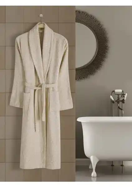 Rozet Tekstil Açık Kahve 4XL Büyük Beden Şalyaka Cepli Pamuklu Bornoz