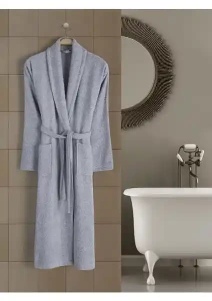 Rozet Tekstil Gri 4XL Büyük Beden Şalyaka Cepli Pamuklu Bornoz