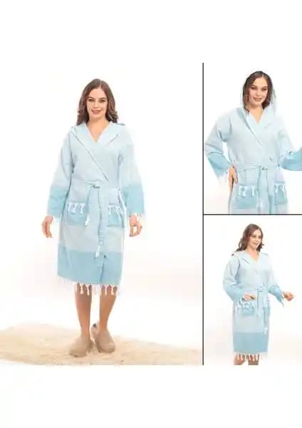 Rozet Tekstil Hürrem Püsküllü Kapüşonlu Bornoz Şık ve Çok Yönlü Pamuklu Tekstil Ürünü