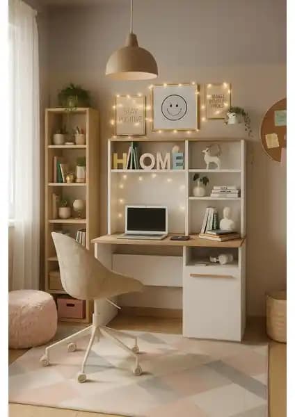 Sandalie Genç Eva Çalışma Masası Sarı Meşe ve Beyaz Modern Tasarım