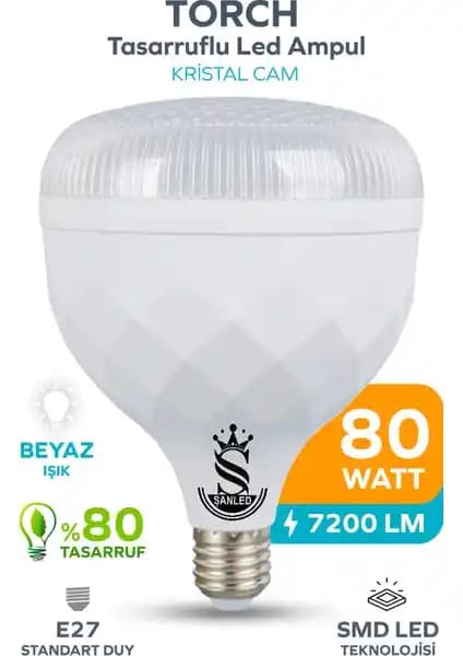 ŞANLED 80W Kristal Tasarruflu E27 Beyaz Işık Torch LED Ampul: Enerji Verimli ve Estetik Aydınlatma Çözümü