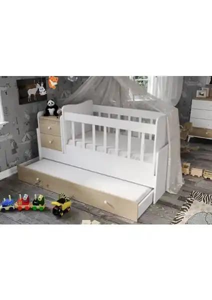 Sansa Sallanır Büyüyen Yavru Yataklı MDF Beşik Güvenli ve Fonksiyonel Çocuk Yatağı