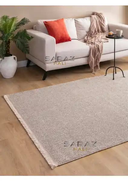 Saraz Halı Bej Bukle Dokuma Modern Dekoratif Halı Ev Dekorasyonuna Şıklık Katıyor