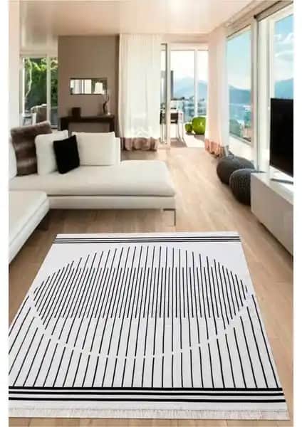 Saraz Halı Bohem Serisi Siyah Çift Taraflı Pamuklu Kilim Modern Dekorasyon İçin Uygun