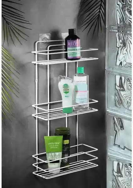 Sas Paslanmaz Yapışkanlı Düz Banyo Düzenleyici Beyaz Renkli Pratik ve Dayanıklı Tasarım