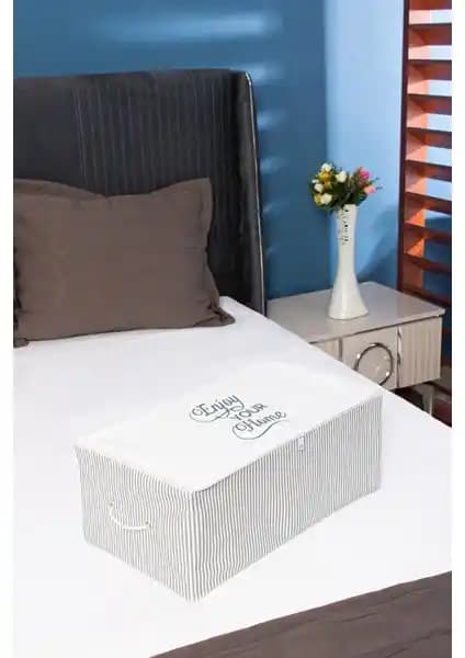 Serstil Küçük Boy Baskı Detaylı Gri Çizgili Hurç ile Şık ve Pratik Depolama Çözümü