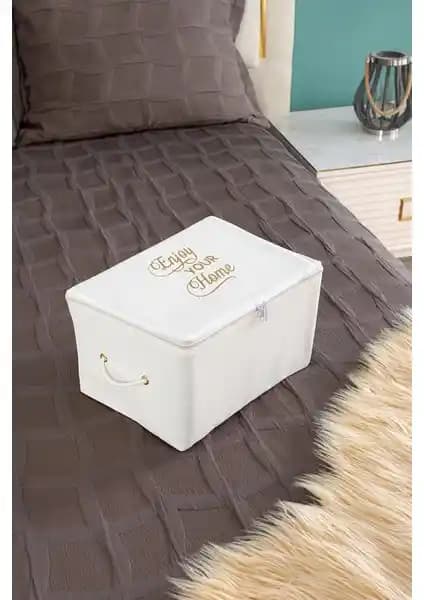 Serstil Mini Boy Baskı Detaylı Beyaz Hurç Pratik ve Estetik Saklama Çözümü