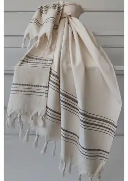 Sevim Tek Yüzlü Pamuk Havlu Peştemal Krem Renkli Modern Tasarım ve Yüksek Emicilik Özelliğiyle