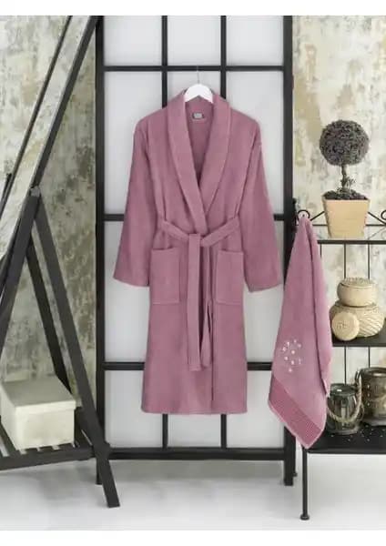 Şilay Home Mürdüm Renkli Havlulu Bornoz 2'li Seti Yüksek Kalite ve Şıklık Sunar