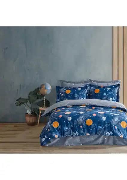 Soley Galaxy %100 Pamuklu Çift Kişilik Nevresim Takımı Uzay Temasıyla Modern Tasarım